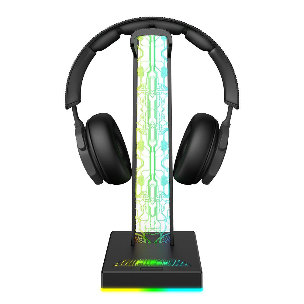 PIIFOX HS-01 RGB Gaming Headset Holder 3D Light Effect Headphone Desk Stand with 2 USB 3.5mm Audio Interface PIIFOX HS-01 RGB Gaming Headset Holder 3D Light Effect Headphone Desk Stand with 2 USB 3.5mm Audio Interface